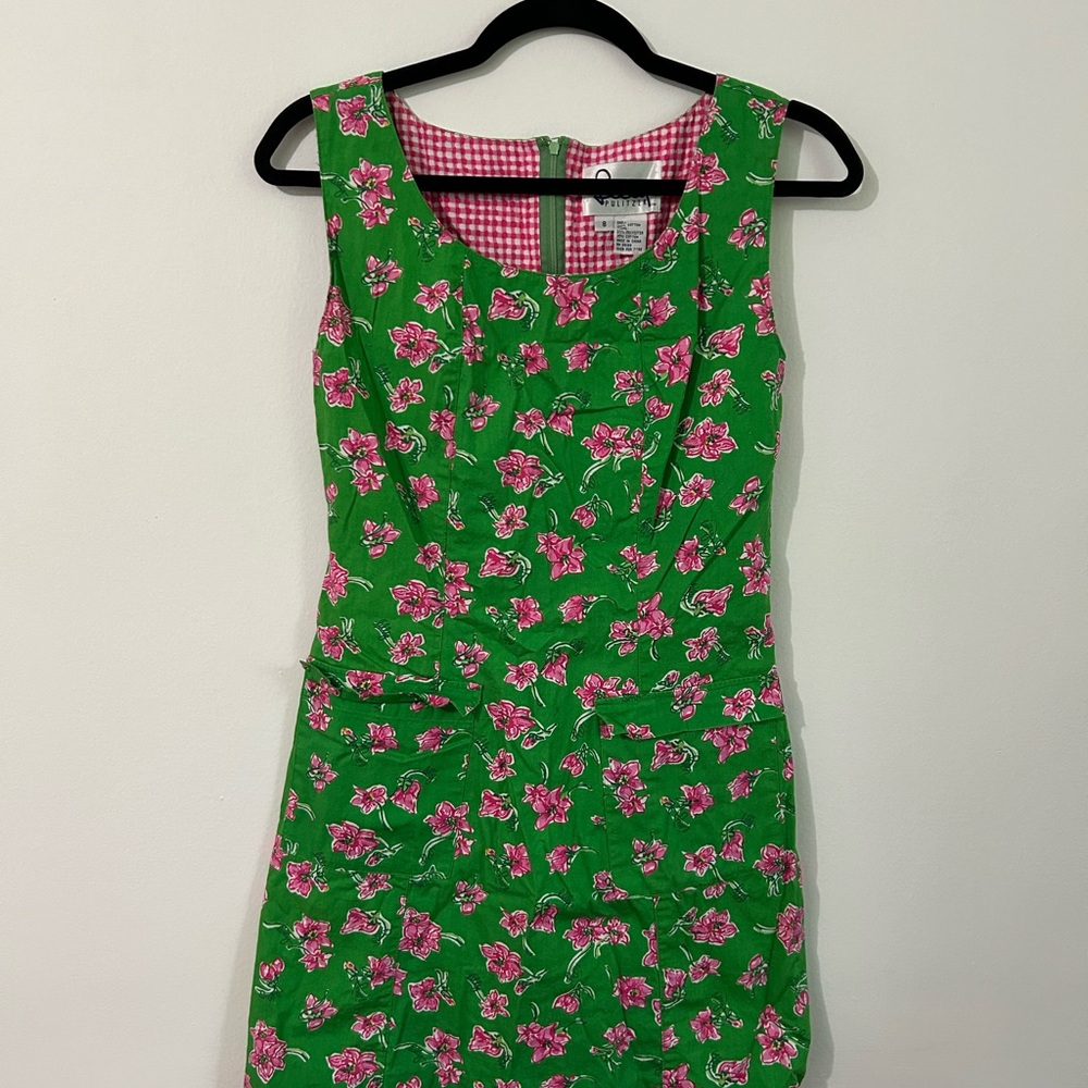 Lilly Pulitzer Green Dress with Pink Floral Pattern